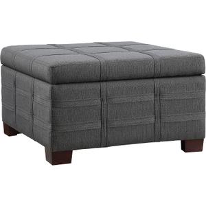 OSP Home Furnishings Detour Strap Square Storage Ottoman with Sliding Tray and Hinged Lid, Charcoal Fabric, 30"D x 30"W x 17.3"H