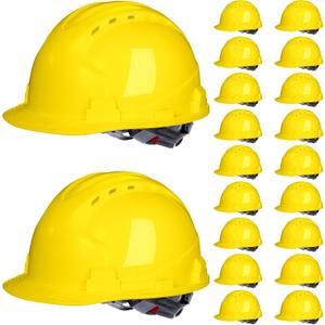 Leumoi 20 Pack 4 Pt. Suspension Hard Hat Bulk Safety Helmets ABS Ratchet Hard Hats Adjustable Construction Hardhats with Vents and Cotton Brow Pad Hard Hats for Men Work Head Protection (Yellow)