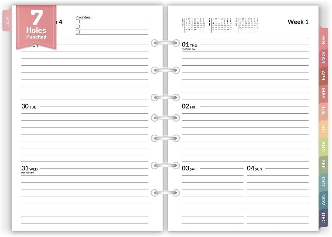 2026 Weekly & Monthly Planner Refills for A5 7-Ring Binders, Jan 2026 - Dec 2026, Forvencer 7-Hole Punched Planner Inserts with Colorful Monthly Tabs, Small Calendar Organizers, 5-3/4" x 8-1/4"