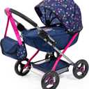 Bayer Doll Pram Stroller & Accessories Set, 18 Inch Doll, Blue, Pink Hearts, Includes Blanket & Shoulder Bag, Foldable