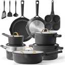 CAROTE 17pcs Pots and Pans Set Non Stick Dark Grey, Kitchen Cookware Set with Gold Trim, Premium Nonstick Pot and Pan, Induction Cookware