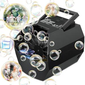 Theefun Bubble Machine: 500ML Automatic Bubble Blower for Kids and Toddlers, Portable Bubble Maker Operated by Plug-in or Batteries for Parties Weddings Birthday Outdoor and Indoor Black