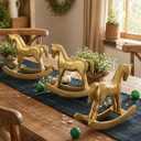 3 Pack Gold Wooden Rocking Horse Decor, 9.4 Inch Baby Shower Centerpieces