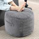 Round Stuffed Pouf Ottoman,Corduroy Foot Rest with Rebound Foam Filled, Furry and Fluffy Foot Stool Ottoman, Floor Poufs for Living Room (Gray, 20" D x 20" W x 15" H) (Grey)