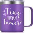 LiqCool Daycare Teacher Appreciation Gifts, Tiny Human Tamer Teacher Mug, Daycare Provider Preschool Teacher Gifts for Women, 12 Oz Travel Insulated Novelty Teacher Coffee Mug(Purple)