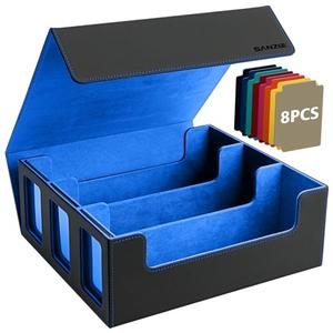 SANZIE Card Deck Box for MTG Commander Deck Box with 8 Dividers fits 1800+ Single Sleeved Trading Cards TCG Box for Magic Game Cards (Black&Blue)