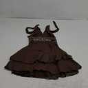 Women's Halter Cowgirl Vintage Mini Dress Embroidery Tie Back Sleeveless Ruched Tiered Layer A Line Dresses (Brown), Small