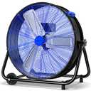 24 Inch Industrial Drum Fan, 320W High Velocity Floor Fan, 3 Speed Heavy Duty Metal Air Circulator, 360° Tilt with Casters Handle ETL Standard for Patios, Warehouse, Commercial,Basement (Blue)