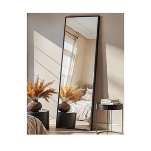 TRAHOME Full Length Floor Mirror 56"x15", Large Standing Body Mirror, BlackBuilt-in Stand, HD Shatterproof Glass, Aluminum Alloy Frame, Wall Mounted or Standing, for Bedroom, Living Room and Bathroom