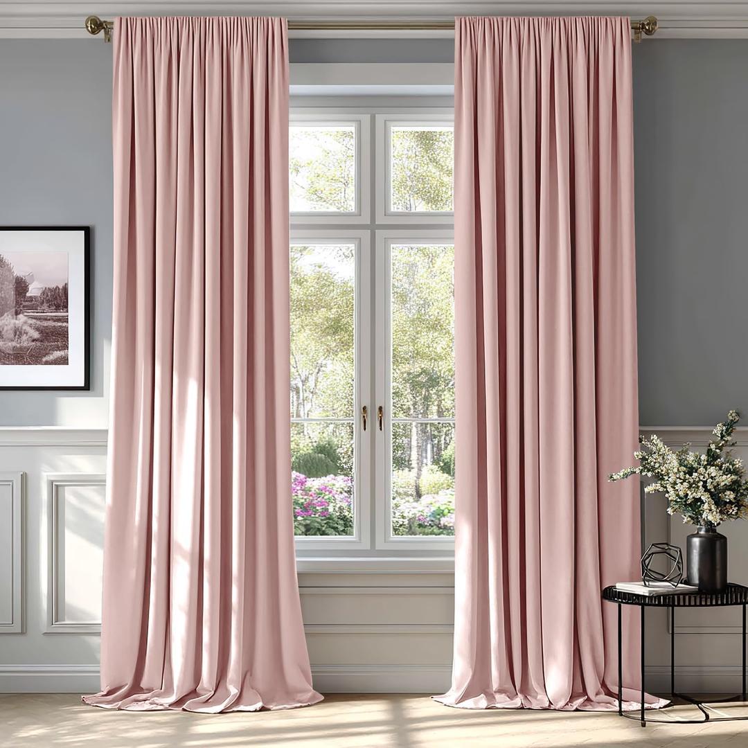 MIULEE Baby Pink Velvet Curtains Thermal Insulated Blackout Curtain Drapes for Bedroom Living Room Darkening 108 Inches Long Curtains Panels Rod Pocket Set of 2