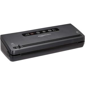 Amazon Basics Vacuum Sealer Machine for Food Preservation with Dry/Moist Mode, Built-in Cutter and Air Suction Hose, Black