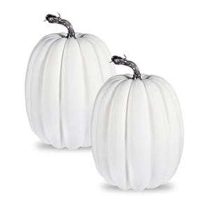 vensovo 2PCS 8 Inch White Plastic Pumpkins for Decorating – Large Artificial Foam Pumpkins for Fall Decor, Halloween, Thanksgiving, Paintable for DIY Crafts & Centerpieces