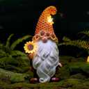 Garden Gnomes Outdoor - Sunflower Gnome Statue with Solar LED Lights for Yard, Patio, Lawn Ornaments - Best Garden Gifts for Mothers Day, Housewarming, Festival