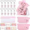 Teling 50 Sets Baby Shower Party Favors Baby Shower Angel Keychains Label Sticker Cards Organza Bags for Baptism Party(Pink)