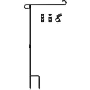 HOOSUN Garden Flag Stand Holder Pole Easy To Install Strong Sturdy Wrought Ion Fits 12.5" x 18" Mini Flag With 1 Tiger Clip Curved Hook With S Type (Pack of 1)