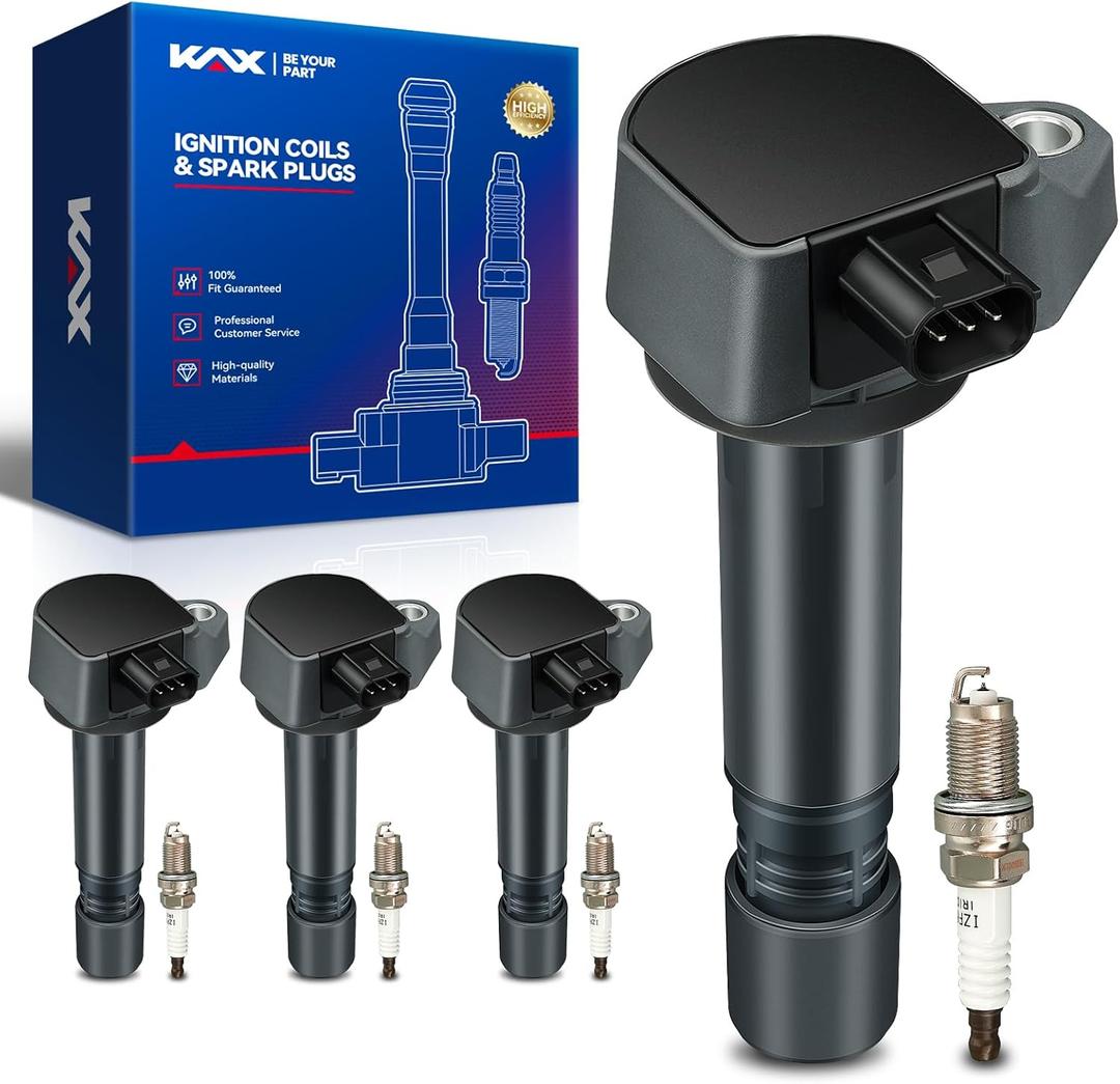 KAX Set of 4 UF582 Ignition Coil Pack and 5266 Iridium Spark Plug, Fit for Honda Civic L4 1.8L Petrol 2006 2007 2008 2009 2010 2011, Replace# 30520RNAA01, 9807B561BW