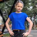 Zaclotre Girls Crop Tops Batwing Short Sleeve T Shirt Quick Dry Drop Shoulder Basic Tees Workout Athletic Shirts (Blue)