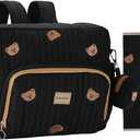Diaper Bag Backpack, Medium Maternity baby bag & Changing Pad, Insulated Pockets, Stroller Straps & Pacifier Case (Medium - Black Bears)