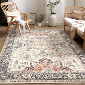 Area Rug for Living Room - 6x9 Soft Machine Washable Oriental Vintage Floral Distressed Large Indoor Floor Carpet for Bedroom Under Dining Table Home Office Decor - Multi