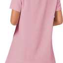 OPOIPIN Women's Collared V Neck Stripe Short Sleeve Button UP Ruffle Hem Shirt Tunic Mini Dress (Pink)