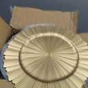 Mifoci 50 Pcs Gold Charger Plates Bulk 13 Inch Plastic Round Chargers Fluted Edge Dinner Plate Wedding Decoration for Table Setting Wedding Party Event Tabletop(Light Gold)
