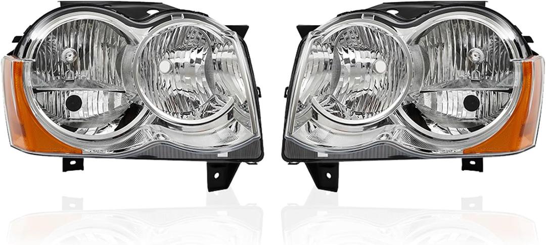 Headlights Replacement for G-rand Chero-kee 2008 2009 2010 Headlamp Assembly Driver and Passenger Side 55157483AE 55157482AE