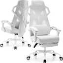 GTRACING Gaming Chair, Computer Chair with Mesh Back, Ergonomic Game Chair with Footrest, Reclining Game Chair with Adjustable Headrest and Lumbar Support for Gaming and Office (White)