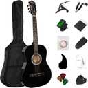 38in Beginner Guitar Acoustic Guitar Basic Starter Kit Tuner Capo Strings Winders Strap Picks Student Kids Adults Guitar Pickguard with Gig Bag (black)
