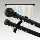 Double Curtain Rods Tracks for Windows, Heavy Duty Slilent Drapery Rod rails with Aluminum Alloy Brackets, Modern Drapery Pole with Finial for Living Room Bedroom Window