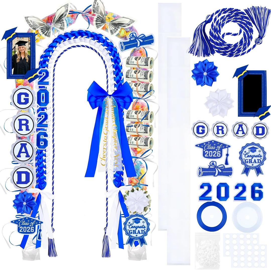 Graduation Leis Class of 2026, Graduation Lei 2026 with Honor Cord, Double Braided Ribbon Graduation Leis Gift Party Supplies for Women Men Students