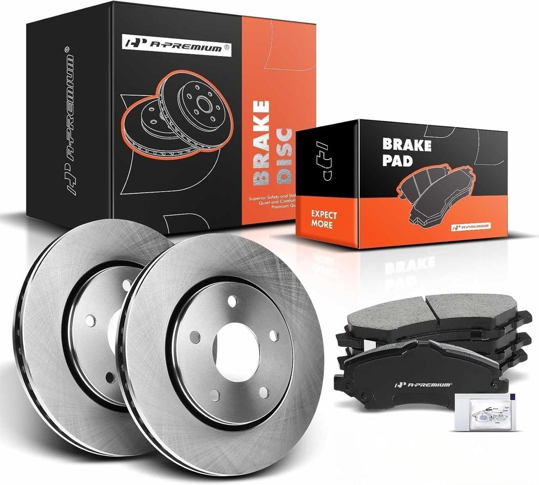 A-Premium 11.88 in(301.8mm) Front Vented Disc Brake Rotors + Ceramic Pads Kit Compatible with Chrysler, Dodge, Ram & Volkswagen Models - Town & Country/Grand Caravan 08-16, Journey 09-13, Routan, C/V