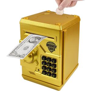 Totola Piggy Bank Electronic Mini ATM for Kids Baby Toy, Safe Coin Banks Money Saving Box Password Code Lock for Children,Boys Girls Best Gift (Gold)