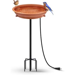 BIRD WISH Heated Bird Bath, Stable 5-Prong Metal Base Thermostat Control Weather Resistance All Seasons Heated Bird Baths for Outdoors for Winter Garden Yard Patio Lawn, Terracotta
