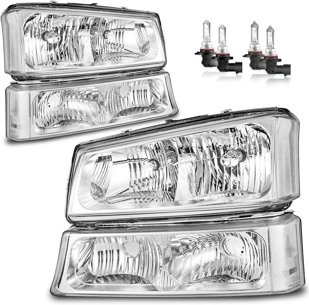 Headlights Assembly W/Bulbs for 2003-2007 Chevy Silverado1500/2500/3500/1500HD/2500HD, 2003-2006 Avalanche 1500/2500 Driver & Passenger Side