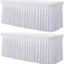 1 Pack White Spandex Tablecloth for 5 Foot Rectangle Tables, Wrinkle Free Fitted Table Clothes Cover 5ft Stretchy Tablecloths with Skirt for Parties Weddings Birthday Banquet Baby Shower