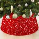 FOTSHARER Red Christmas Tree Collar 28.8 Inch Large Tree Collar Velvet Round Tree Base Metallic Tree Skirt Vintage Christmas Tree Skirt Box Sequins Xmas Tree Ring for Christmas Family Gathering Party
