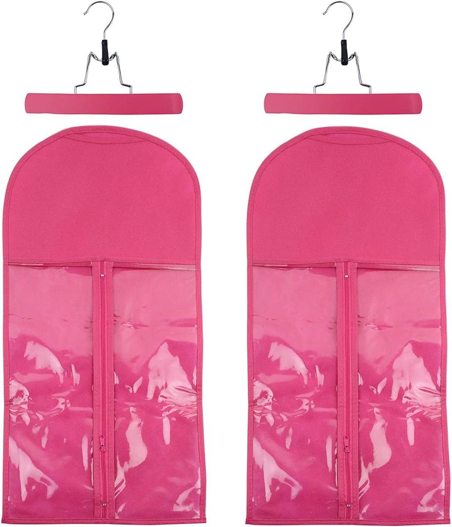 2 Pcs Hair Extensions Storage Bag with Hanger Portable Wig Storage Bags Hair Extension Holder for Multiple Wigs (Pink)