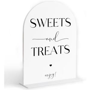 Sweets and Treats Sign, Candy Bar Supplies, White Arch Acrylic Wedding Sign, Wedding Signs for Ceremony and Reception, Bridal Shower Decorations, Centerpiece Table Decorations Party-13