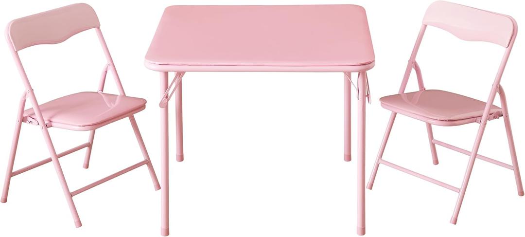 Heritage Kids Pink Kids Activity Table and Chair Set, 3-Piece Furniture Set with Square Table & 2 Folding Chairs, Table for Arts & Crafts, Drawing, Learning, & Playroom, Ages 3+