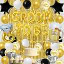 Trgowaul Gold Bachelor Party Decorations for Men, Groom To Be Banner Fringe Curtains, Groom to Be Satin Sash Award Ribbon Badge Brooch for Wedding Bridal Shower Future Mr Pre-Wedding Party Supplies