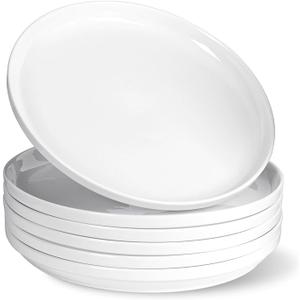 HAPPY KIT Ceramic 8 inch Dinner Plates, Dessert Plates Set, Thick-Rim Salad Plates Set of 6, Kitchen Flat Plates for Salad, Dessert and Appetizer, Microwave, Oven and Dishwasher Safe, White