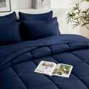 COZYART Queen Comforter Set 7 Pcs, Navy Blue Bed in a Bag, All Season Lightweight Soft Reversible Bedding Set, 1 Comforter, 1 Flat Sheet, 1 Fitted Sheet, 2 Pillow Shams, 2 Pillowcases