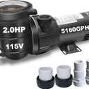 2HP Variable 2-Speed Pool Pump for Above Ground Pools, 115V, 5160 GPH, with 1.25" Hose Adapter & 1.5" Pipe Fittings, DoE/CEC Compliant