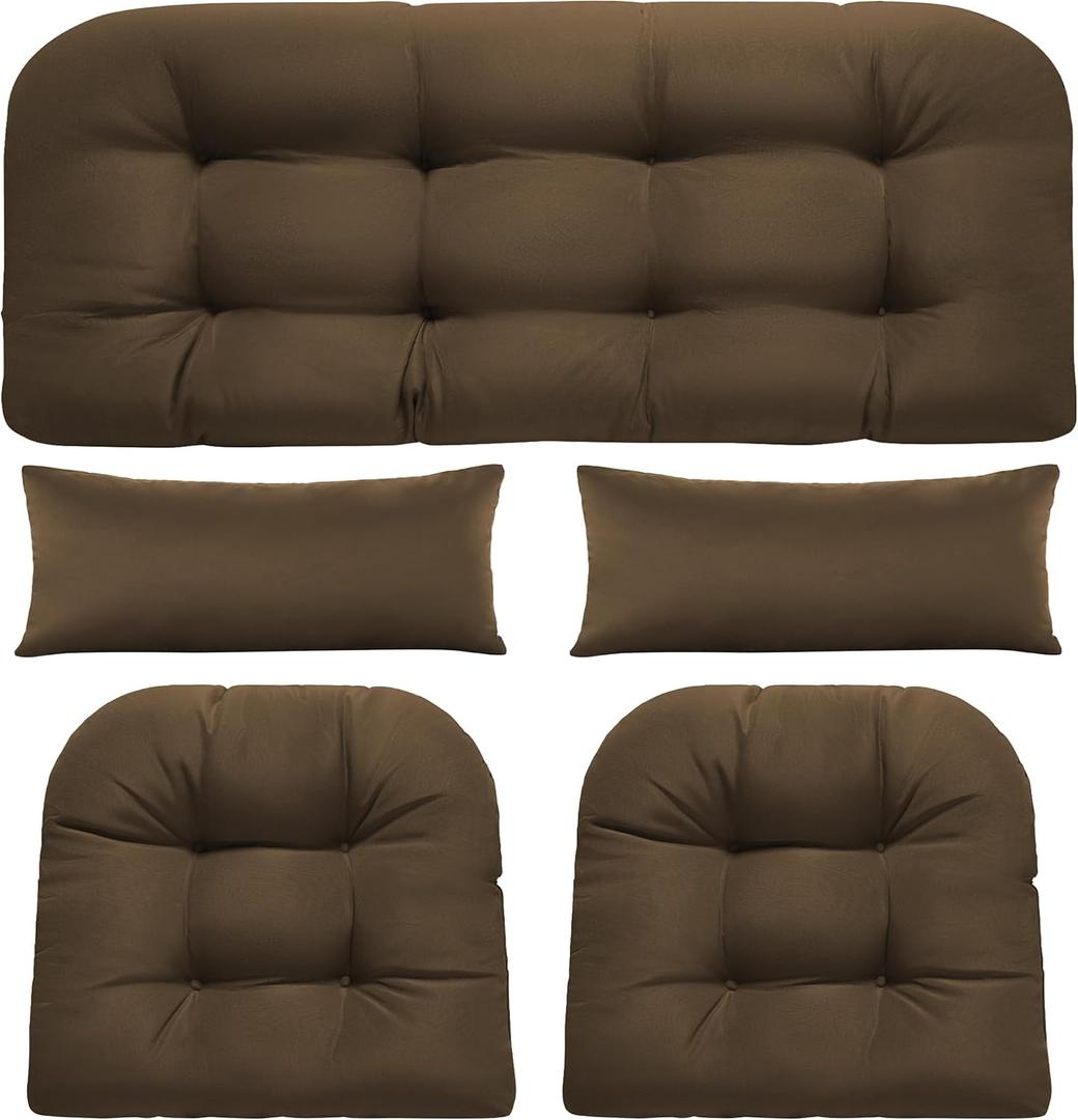 Wicker Chair Cushions of 3 Pieces, Waterproof Outdoor Loveseat Cushion for Wicker Furniture, 1 Love Seat Cushion, 1 U-Shape and 1 Lumbar Pillows for Patio Furniture (Brown)
