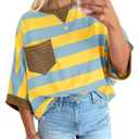 Fisoew Womens 2026 Summer Color Block Striped T-Shirts Oversized Short Sleeve Crewneck Y2K Tops Casual Loose Tees, XL