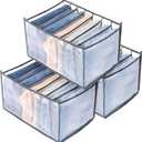 TOOVREN T-Shirt Organizer, Drawer Dividers for Clothes, Mesh Clothes Storage for Leggings, T-Shirts, Kids Jeans, Underwear (3Pack) (3PCS(Thin Jeans Grids,Gray))