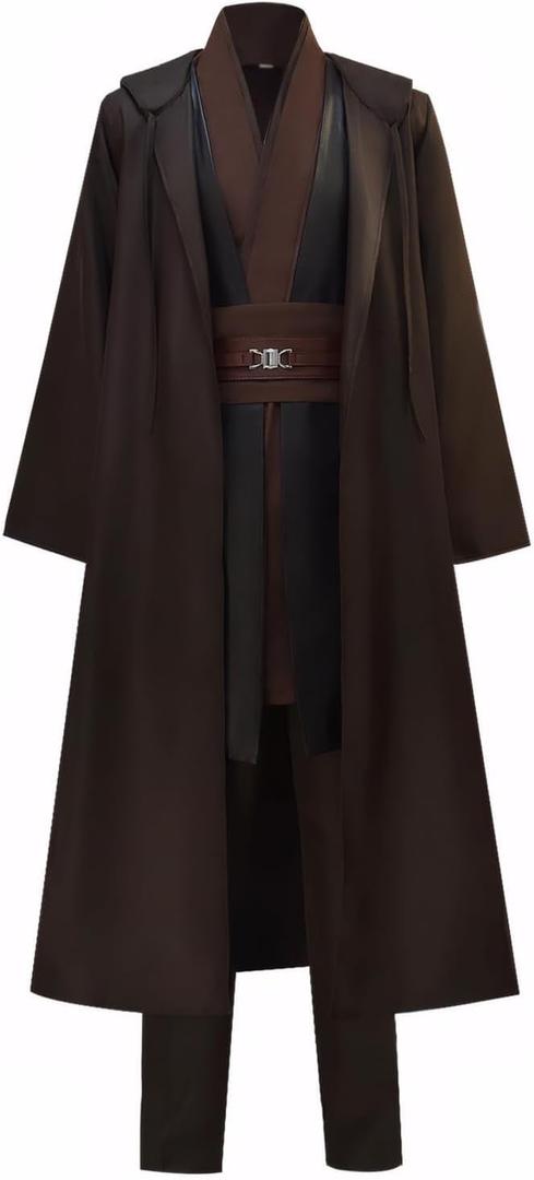 Men's Hooded Robe Cloak Tunic Costume Halloween Cosplay Costume Uniform Outfits (X-Large, Brown)
