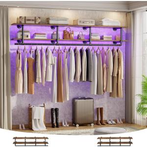 Aheaplus 59In Industrial Pipe Clothes Rack with Top Shelf, Rustic Brown