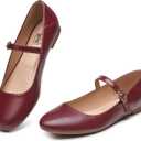 Trary Mary Jane Ballet Flats, Black Flats for Women, Ankle Strap Dressy Comfortable Flats (9, Burgundy)