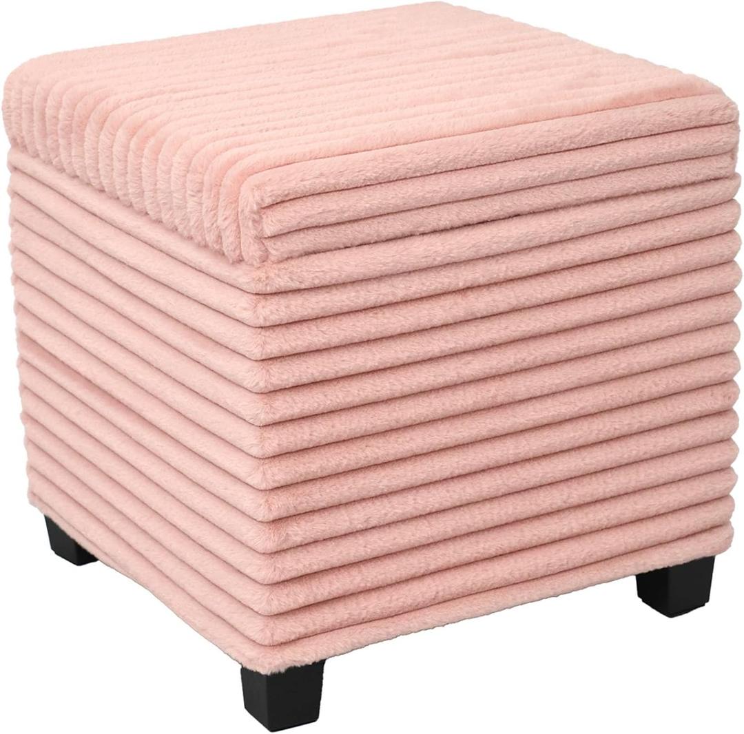ABHENG 17.7 inches Faux Fur Ottomans Cube with Legs, Metal Framed Vanity Stool Chair Storage Ottoman Foot Rest Stool, Holds 770 LB for Dorm Living Room Bedroom Pink UASND643P